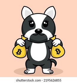 Vector illustration of premium cute dog doing weightlifting