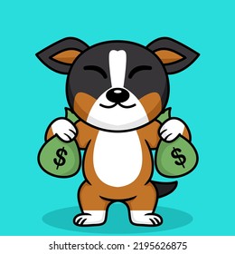 Vector illustration of premium cute dog doing weightlifting