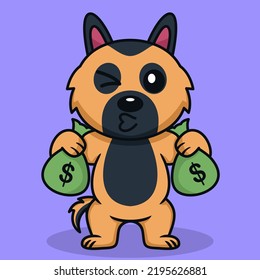 Vector illustration of premium cute dog doing weightlifting