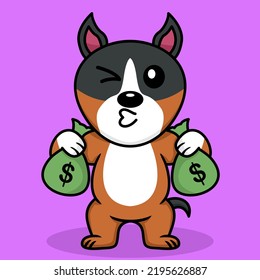 Vector illustration of premium cute dog doing weightlifting