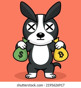 Vector illustration of premium cute dog doing weightlifting