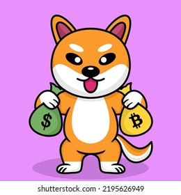 Vector illustration of premium cute dog doing weightlifting