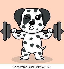 Vector illustration of premium cute dog doing weightlifting