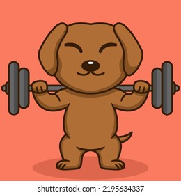 Vector illustration of premium cute dog doing weightlifting