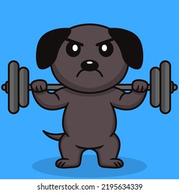 Vector illustration of premium cute dog doing weightlifting