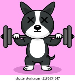 Vector illustration of premium cute dog doing weightlifting