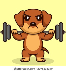 Ilustración vectorial de perro lindo premium haciendo levantamiento de pesas