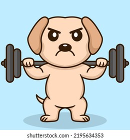 Ilustración vectorial de perro lindo premium haciendo levantamiento de pesas