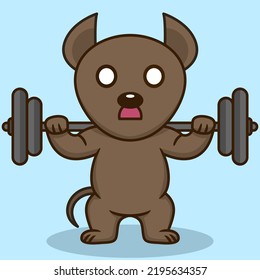 Vector illustration of premium cute dog doing weightlifting