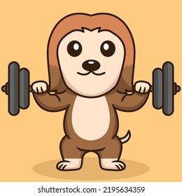 Vector illustration of premium cute dog doing weightlifting