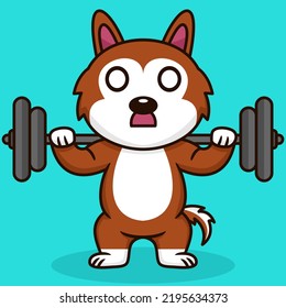 Vector illustration of premium cute dog doing weightlifting