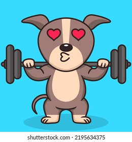 Vector illustration of premium cute dog doing weightlifting