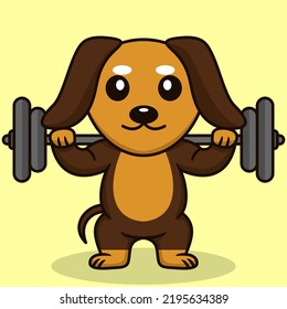 Vector illustration of premium cute dog doing weightlifting