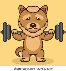 Vector illustration of premium cute dog doing weightlifting