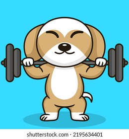 Vector illustration of premium cute dog doing weightlifting