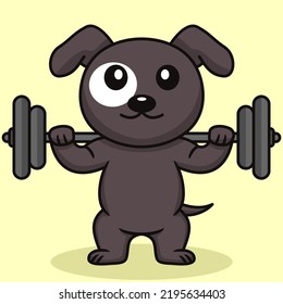 Vector illustration of premium cute dog doing weightlifting