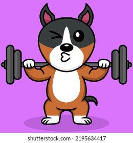 Vector illustration of premium cute dog doing weightlifting