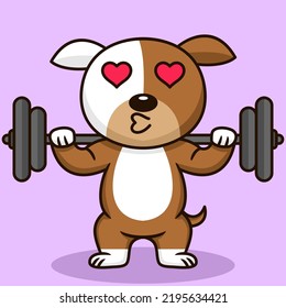 Ilustración vectorial de perro lindo premium haciendo levantamiento de pesas