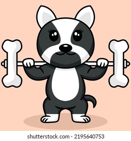 Vector illustration of premium cute dog doing bone lifting