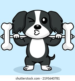 Vector illustration of premium cute dog doing bone lifting