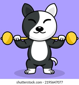 Vector illustration of premium cute dog doing sport lifting gold