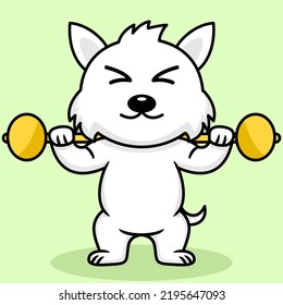 Ilustración vectorial de perro lindo premium haciendo deporte levantando oro