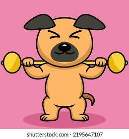 Vector illustration of premium cute dog doing sport lifting gold