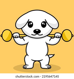 Ilustración vectorial de perro lindo premium haciendo deporte levantando oro