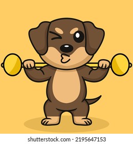 Vector illustration of premium cute dog doing sport lifting gold