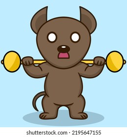 Ilustración vectorial de perro lindo premium haciendo deporte levantando oro
