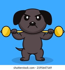 Vector illustration of premium cute dog doing sport lifting gold