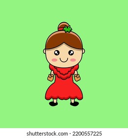 vector illustration premium cute girl red blues