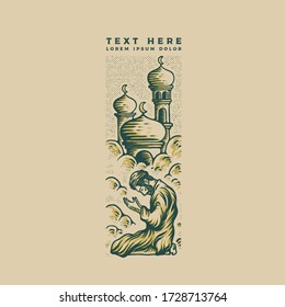 Vector illustration of premium Islam praying to Allah