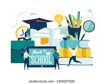 vector illustration, preparation for study, new knowledge, online learning