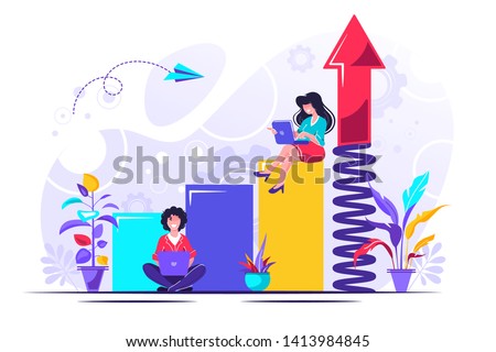 Vector illustration, prepare the launch of a business project. rise of career to success, flat color icons, business analysis, take-off scale up 