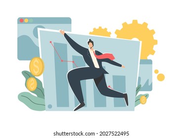 vector illustration preparing a start up business project Career rise to success. Flat color icon. Business analysis vector.