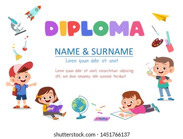 Vector Illustration Of Preschool Kids Diploma