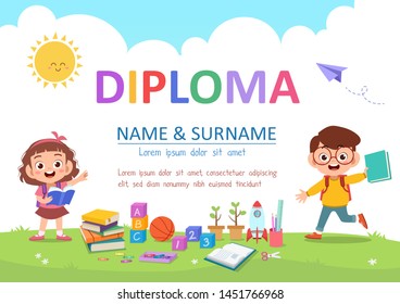 Vector Illustration Of Preschool Kids Diploma