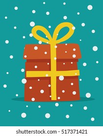 Vector illustration of a present in flat style. Christmas or New Year card template made in vector.