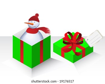 Vector - Illustration of a present or gift with a snowman inside
