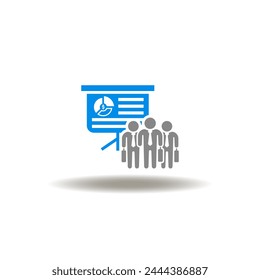 Ilustración vectorial de la junta de presentación y el grupo de negocios. Icono de la Junta General Anual de la AGM. Símbolo de seminario de negocios, foro profesional.