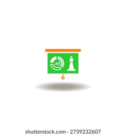 Vector illustration of presentation board with diagram and chess king. Symbol of marketing strategy.
