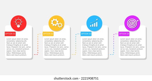 Ilustración vectorial de la plantilla de infografía de negocios de Presentación con círculos coloridos y opciones cuadradas 4.
