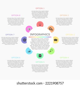 Vector illustration of Presentation business infographic template with colorful 8 options.
