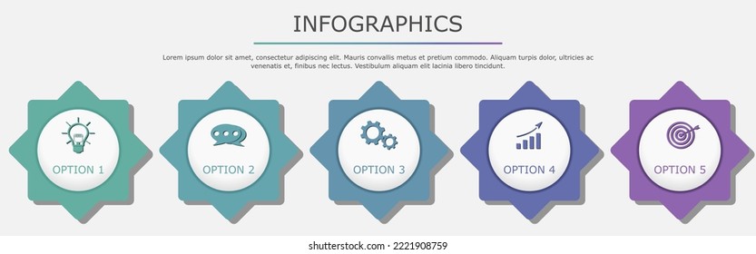 Ilustración vectorial de la plantilla de infografía de negocios de Presentación con opciones de círculo de tono oscuro 5.