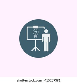 Vector illustration of Presentation idea sign icon on blue circle background.