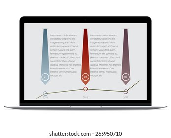 Vector illustration of a presentation made on laptop screen with timeline