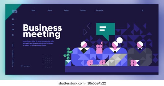 Vector illustration. Presentation slide. Business meeting, meeting, gathering of people. Slide presentation, web page, cover. Business illustration in modern style, mosaic, vector polygons.