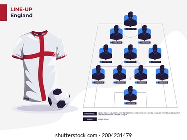 Vector illustration of the presentation template for the starting line-up of the England national football team