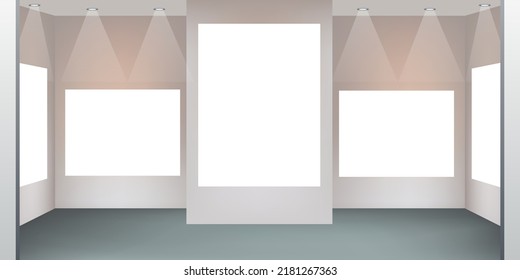 Vector illustration for the presentation of works of art in a museum, with a wall and lighting for a scenario of the paintings.